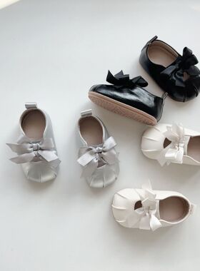 2026春秋小香风蝴蝶结公主鞋子百天周岁宴女宝宝一脚蹬软底小皮鞋