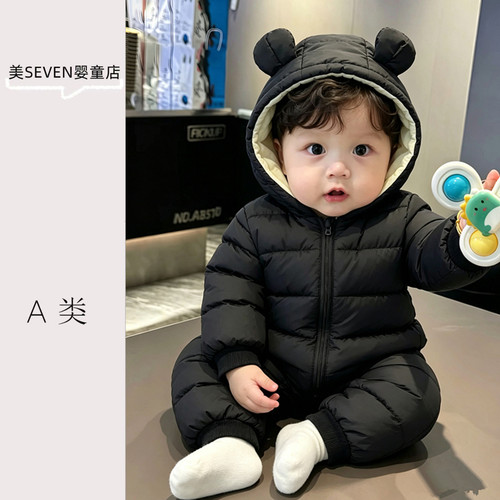 冬季加绒加厚婴幼儿外出连体棉服