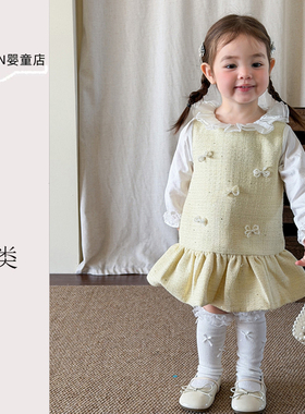 韩版女童连衣裙春装2026新款假两件儿童春秋周岁宴小香风公主裙子
