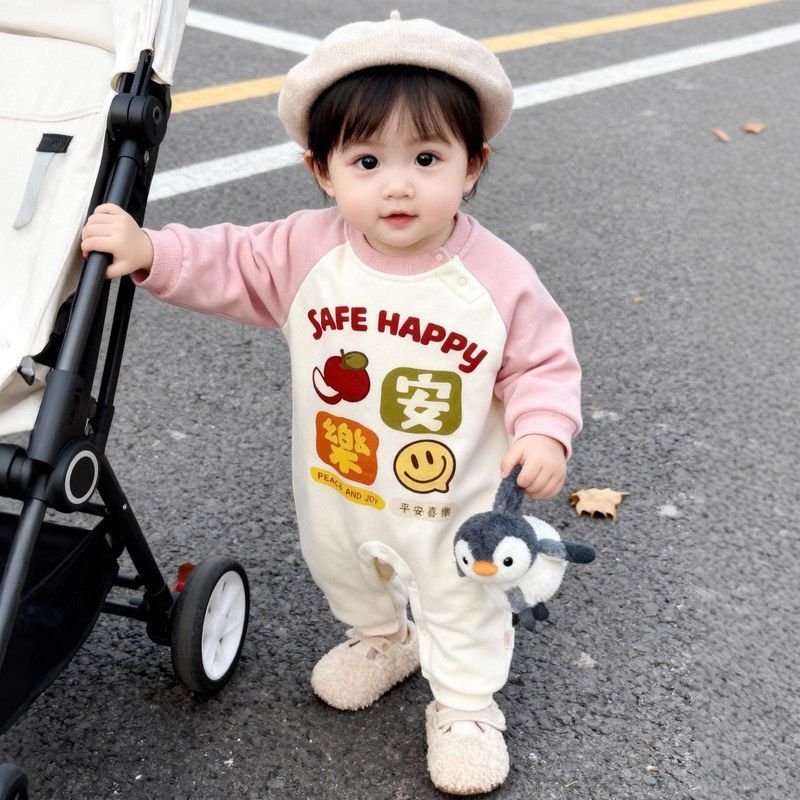 韩版秋冬季可爱平安喜乐女宝连体