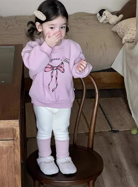 韩版童装秋冬款女宝宝长袖加绒圆领卫衣中小童休闲百搭打底裤套装