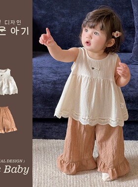 2026新款婴幼儿宝宝夏款纯棉套装娃娃衫阔腿裤轻薄女童周岁两件套