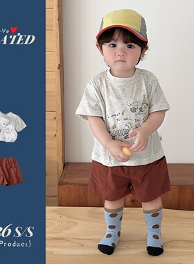 男宝宝夏装衣服夏季卡通小狗男童两件套薄款短袖短裤2026韩版套装