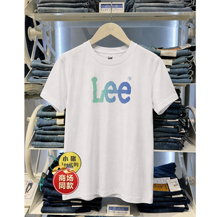 Lee商场同款女士印花LOGO短袖经典纯棉T恤百搭款舒适上衣白色渐变