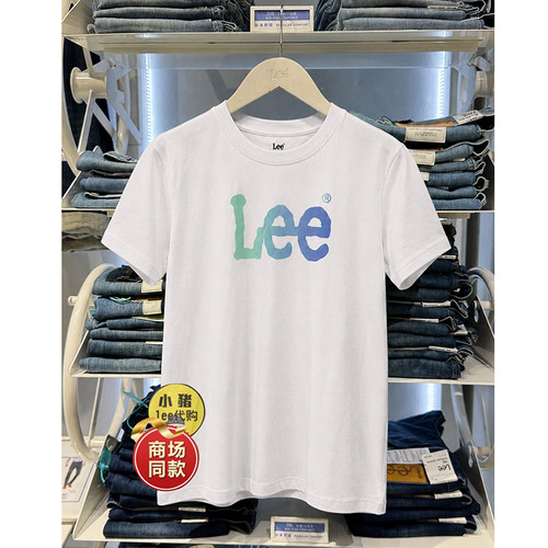 Lee商场同款女士印花LOGO短袖经典纯棉T恤百搭款舒适上衣白色渐变