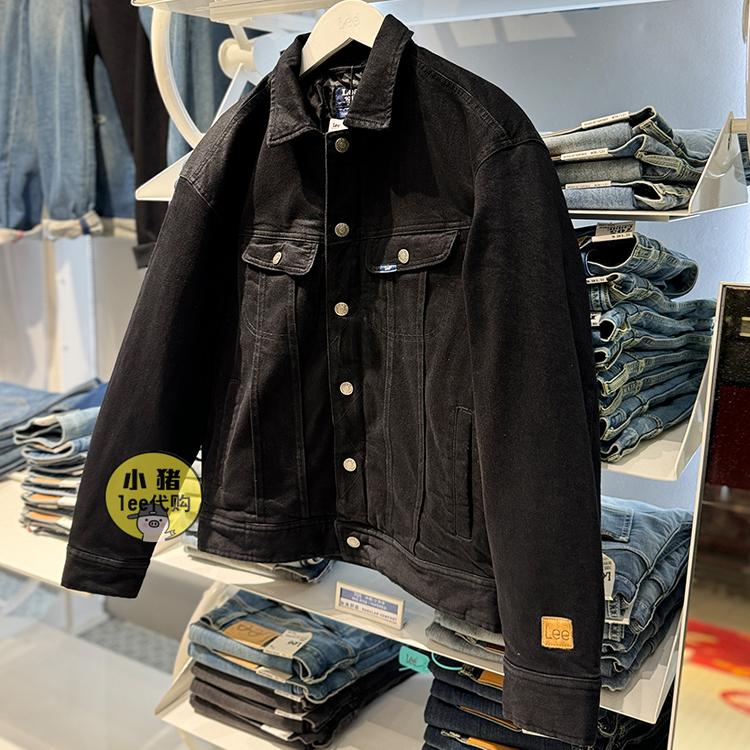 Lee商场同款男装冬季新款牛仔90羽绒服保暖加绒黑色夹克休闲个性
