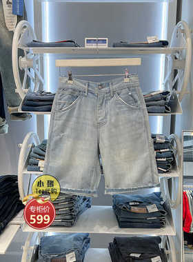 Lee商场同款正品休闲浅蓝宽松中腰5分裤夏季牛仔短裤LMR9035DB78V