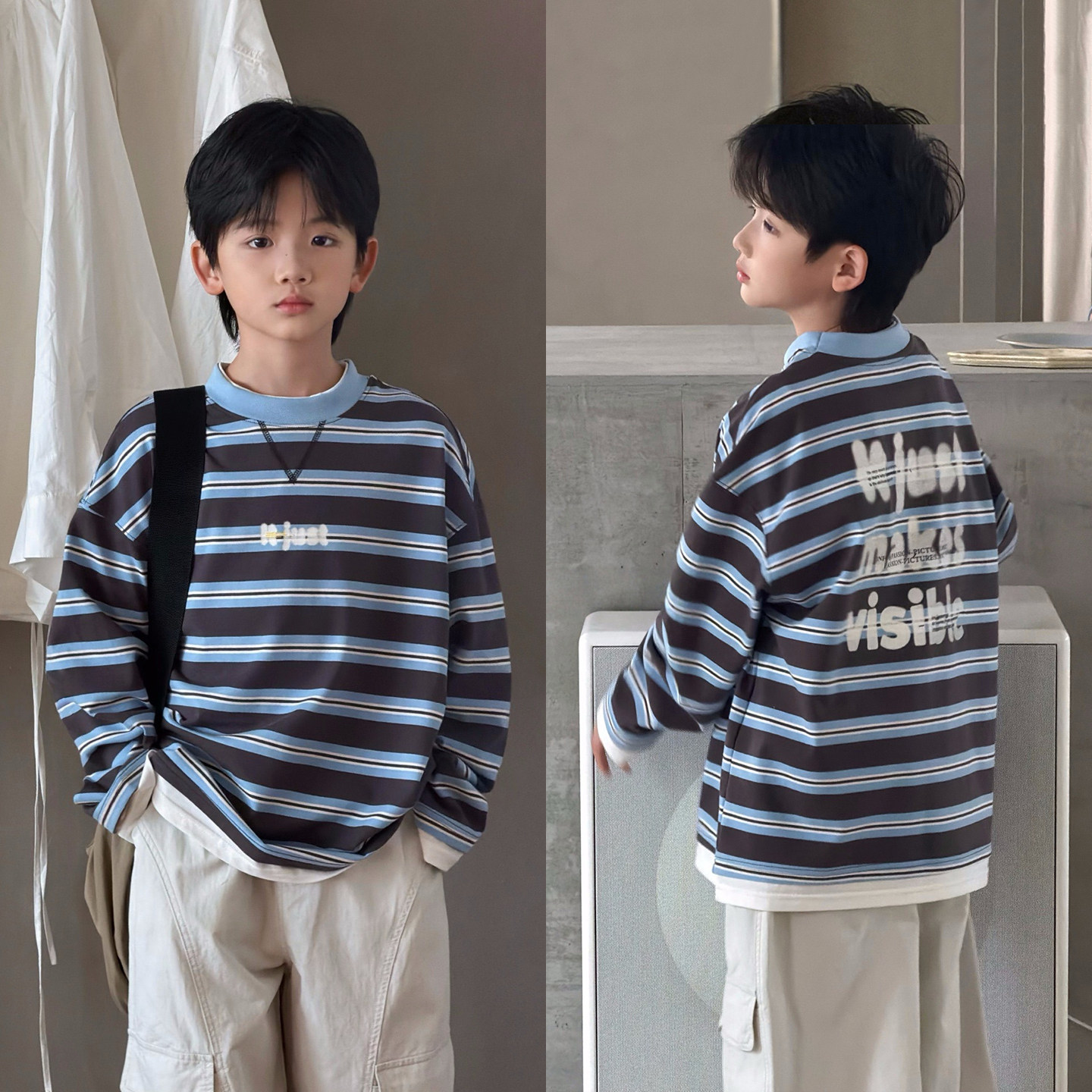 牛哆哆童装儿童长袖T恤2026春装中大童条纹男女童假两件上衣65089,童装/婴儿装/亲子装,T恤,淘宝优惠券,粉丝福利购,淘宝优惠卷