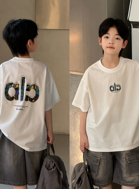 大E小e童装儿童短袖T恤2026夏季男童薄款字母体恤中大童上衣90021