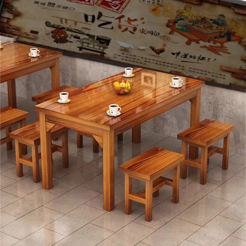 实木饭店餐桌面馆小吃店桌快餐桌椅组合实木餐馆食堂餐桌直销