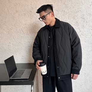 秋冬季 棉衣轻熟简约翻领夹棉加厚潮流外套男 灯芯绒拼接假两件男士