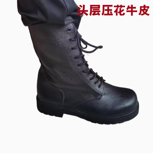库存特价外贸战靴男式头层荔枝纹牛皮马丁靴高帮骑行靴硬汉靴子