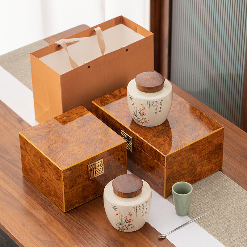 茗客高档陶瓷茶叶罐木盒