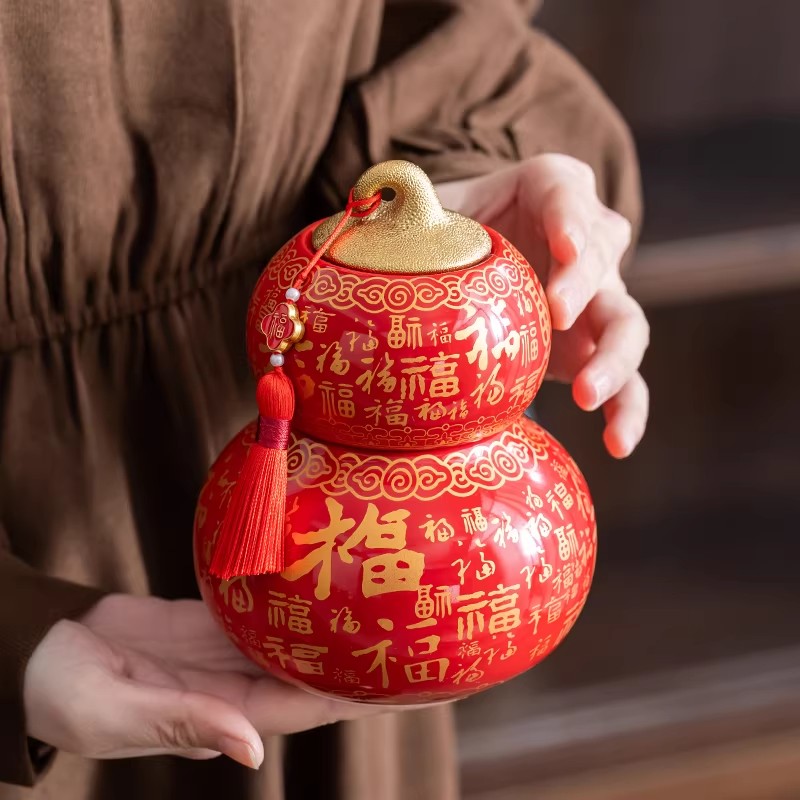葫芦茶叶罐陶瓷茶罐储存罐密封防潮精品高档摆件普洱白茶绿茶毛尖
