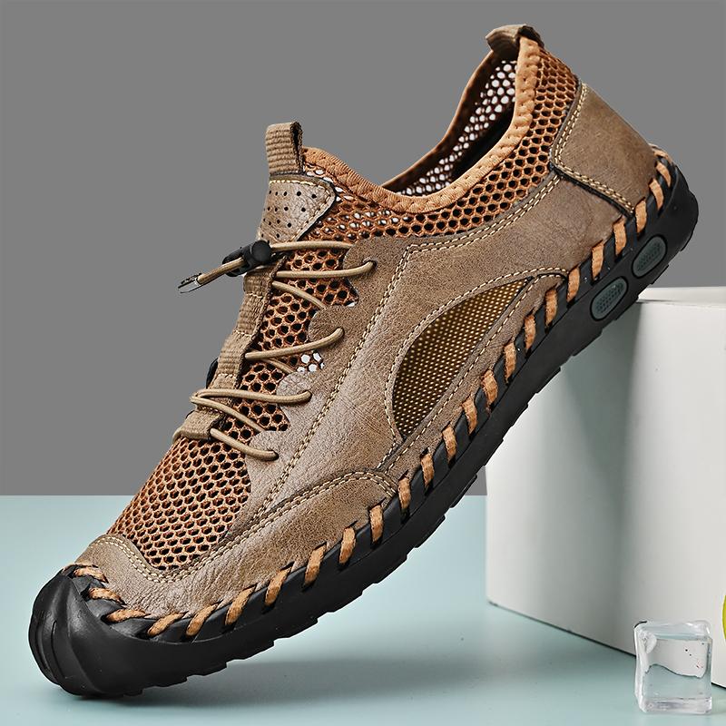 凉鞋男真皮2025夏季新款透气网面薄款沙滩鞋镂空洞洞鞋防滑爸爸鞋