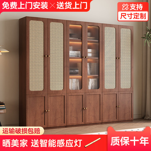 中古风藤编组合书柜定制柜子