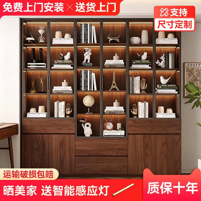 中古风玻璃门书柜展示柜家用客厅图片