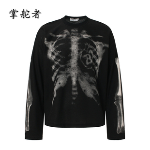 2026新款美式原创设计骷髅印花长袖T恤男宽松休闲潮牌情侣上衣女