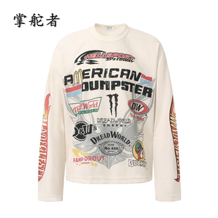 美式高街hiphop印花机车风长袖T恤男宽松潮牌秋季上衣女2026新款
