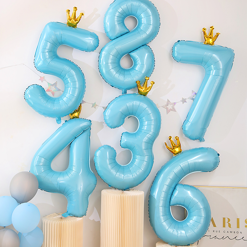 40寸皇冠蓝色数字气球