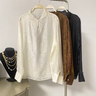 K姐高端女装 春夏女装 新中式 衬衫 YM0313 立领宽松暗花纹长袖