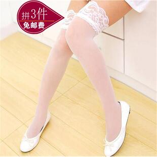 性感夏季透亮蕾丝花边超薄白色长统袜 长筒袜 过膝吊带高筒袜