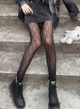 丝袜ins潮黑色蕾丝连裤袜春秋薄款袜子女长筒网袜