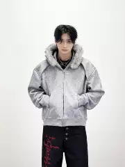Aknife Vintage American Cleanfit Deconstructed Hooded Sweatshirt with Faux Fur Collar, Cropped Unisex Coat for Fall Winter