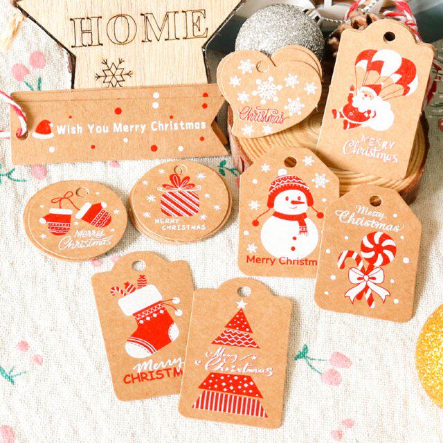 100pcs retro christmas kraft paper tag cartoon santa claus t