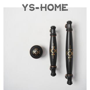 YS-HOME哑黑色金花拉手 复古实木衣柜门抽屉拉手美式老柜子门把手