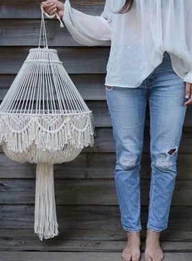 macrame波西米亚风棉绳编织吊灯流苏装饰北欧家居手工艺术灯具
