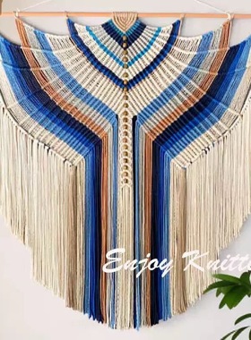 手工编织流苏蓝色挂毯壁毯波西米亚风几何图案墙面装饰家居文艺