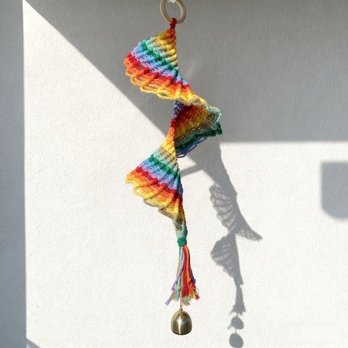 风铃装饰波西米亚风彩色风铃挂件 ins手工编织花边彩虹挂毯铃铛