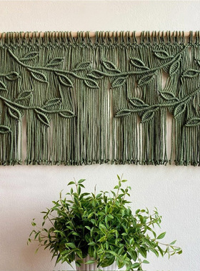 深绿色编制挂毯门帘棉绳手工窗帘短门帘ins民宿服装店装饰同款