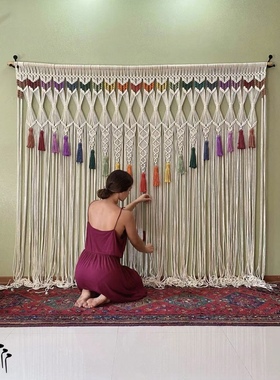 彩色编织挂毯门帘隔断窗帘民宿macrame编织手工艺术定制棉绳ins