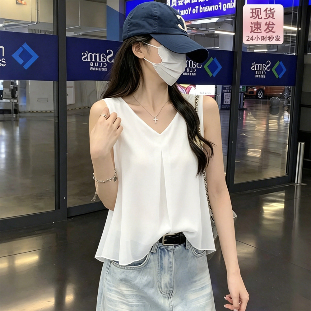 胖妹宽松短款吊带雪纺背心女内搭图片