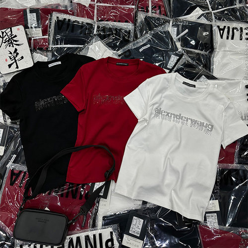 秋冬短袖T恤潮流字母烫钻打底衫