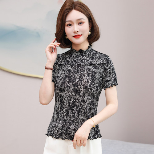 印花吸湿排汗高端真丝t恤女夏季