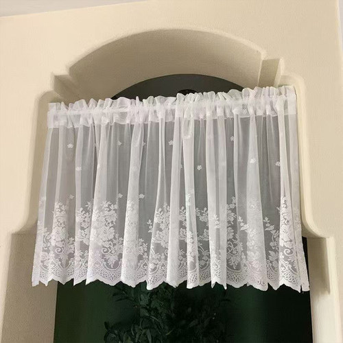 蕾丝厨房短帘美式纱帘半帘窗帘飘窗法式门帘免打孔魔术贴遮挡隔断