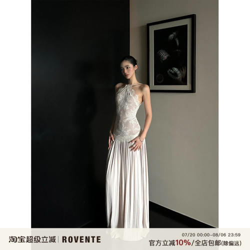 rovente蕾丝拼接吊带洋