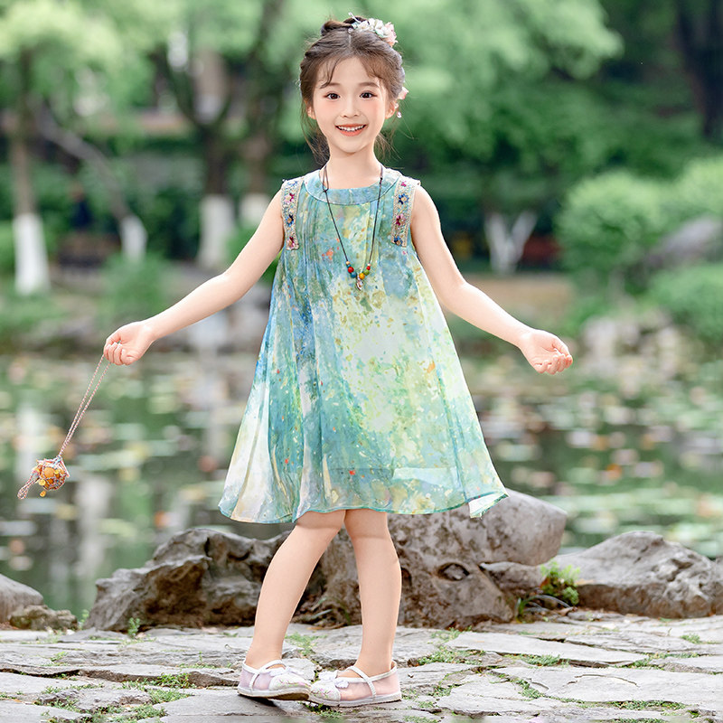 女童连衣裙儿童国风裙子夏装2025新款小女孩夏季民族风背心公主裙
