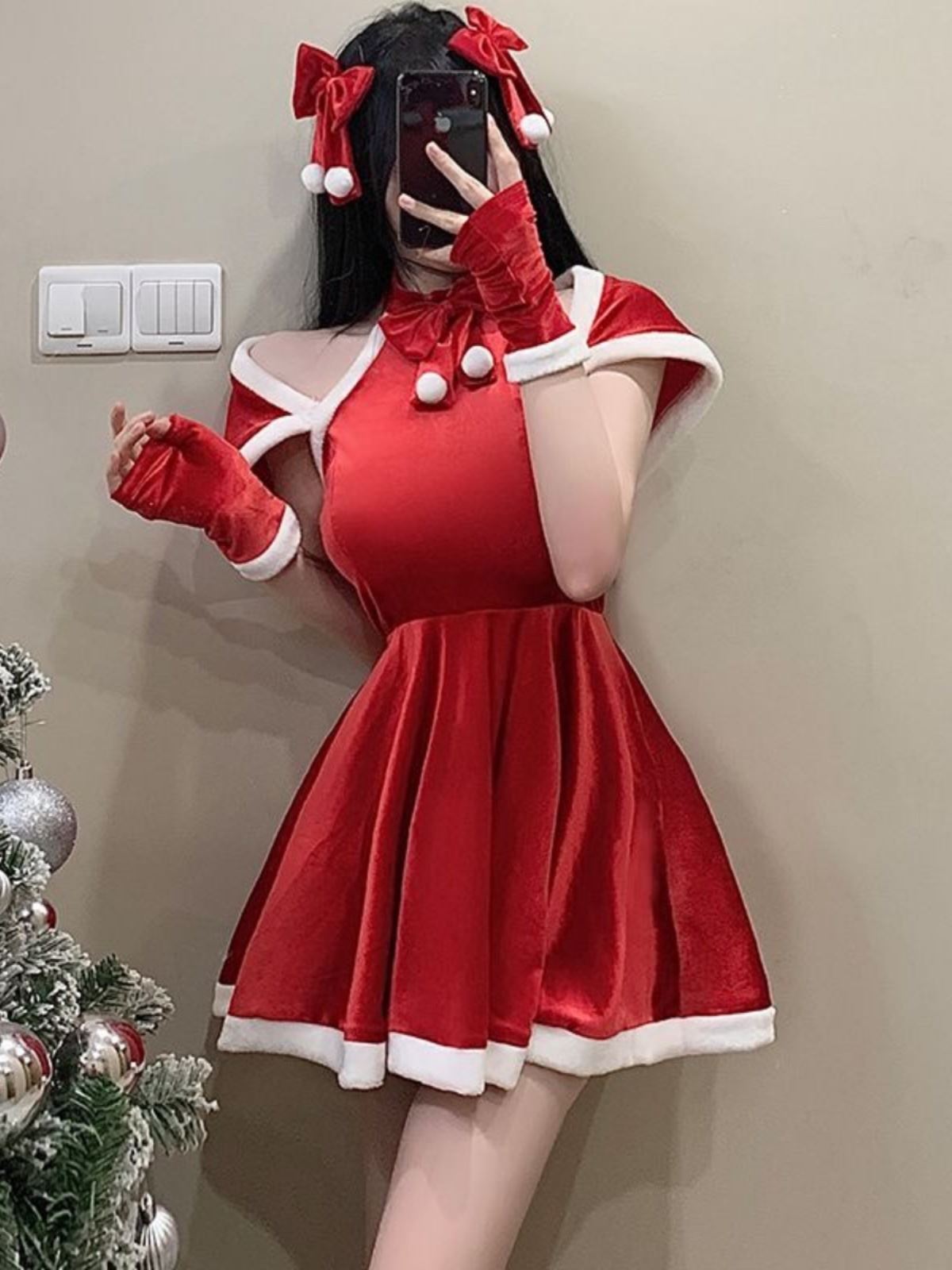 圣诞性感兔女郎 角色扮演新年红cos表演制服短裙可爱圣诞衣服