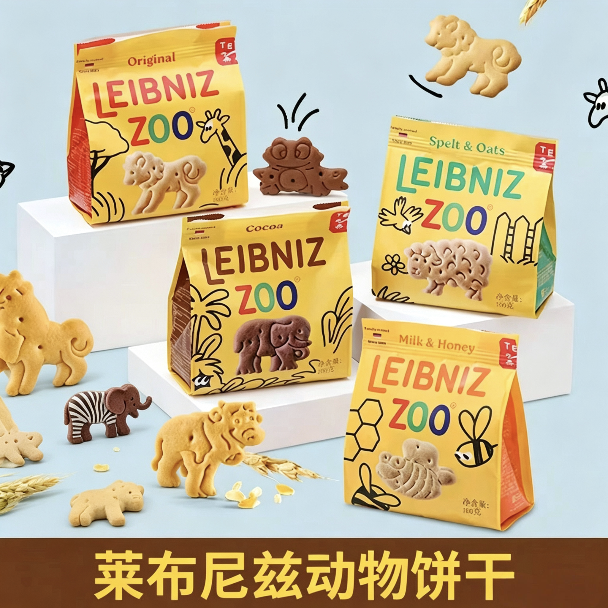 百乐顺leibniz进口莱布尼兹动物型饼干牛奶蜂蜜黄油儿童饼干零食