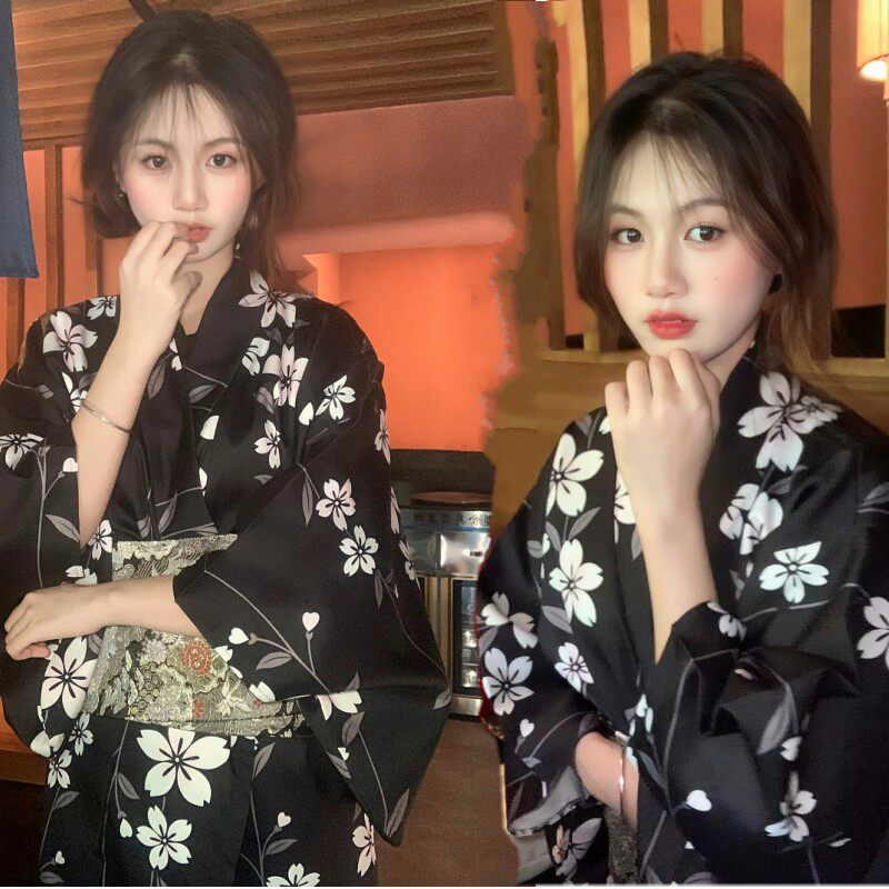 黑色樱花日式神明少女和服浴衣