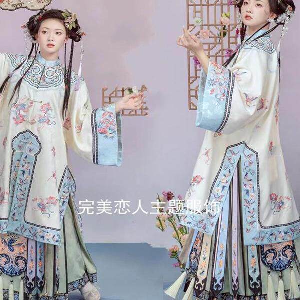 影楼拍照新款晚清格格印花清汉女中式马面服装少奶奶写真摄影服装