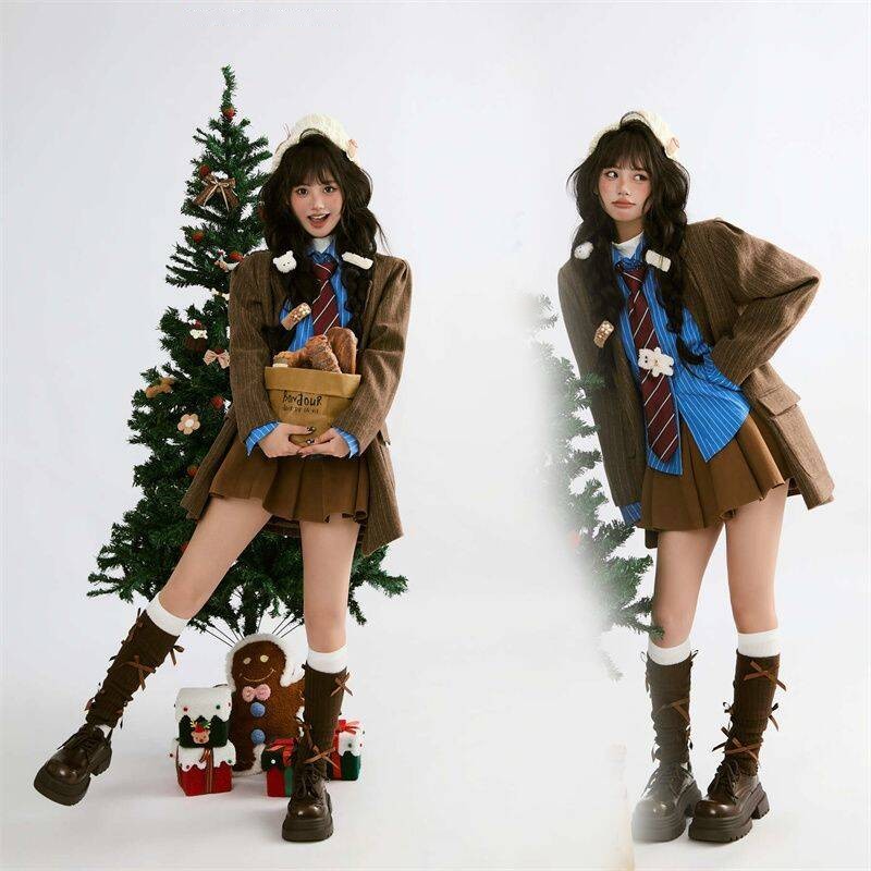 影楼主题服装法式室内简约棕色西服套装少女拍照摄影圣诞写真服装