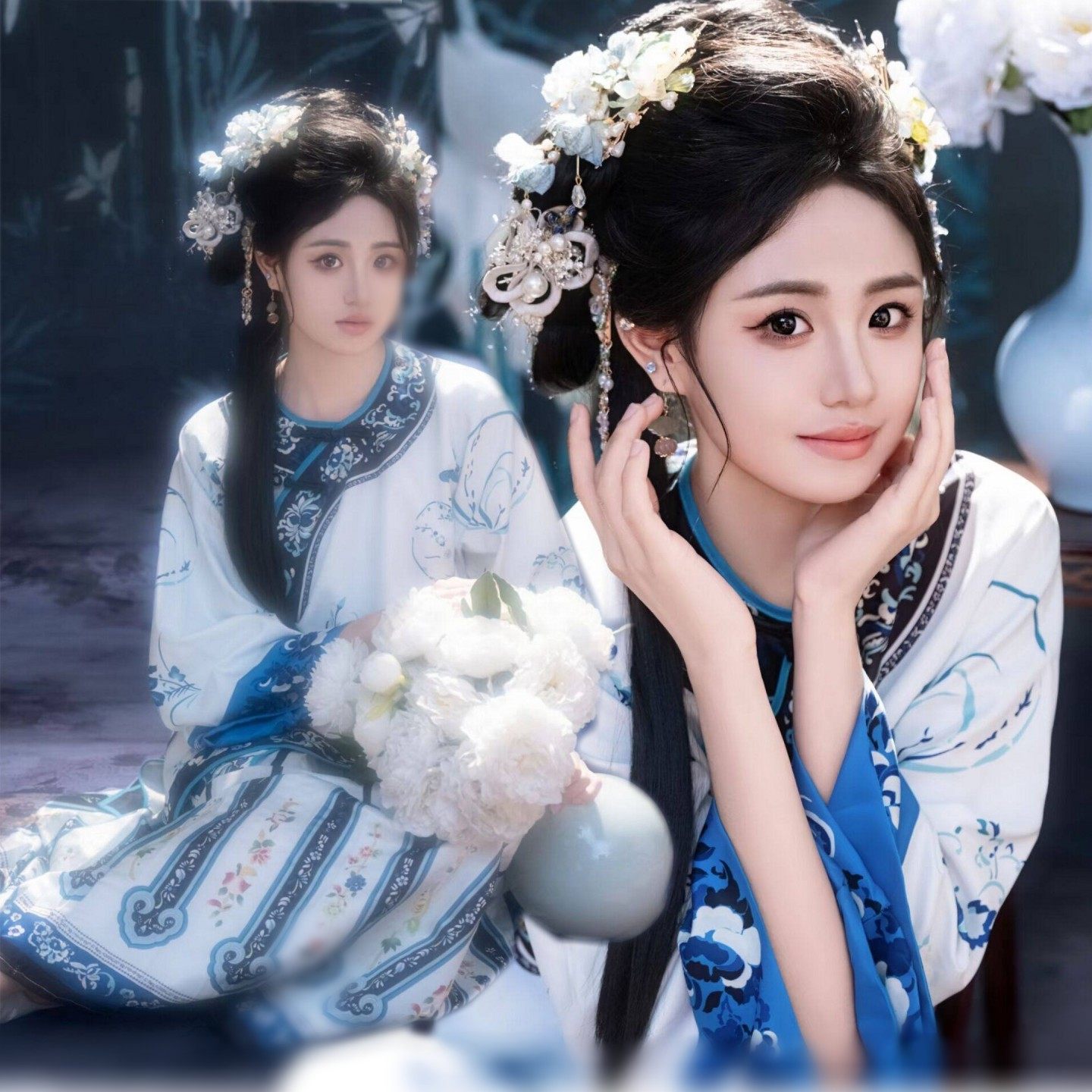 影楼新款清朝格格服青花瓷清汉女