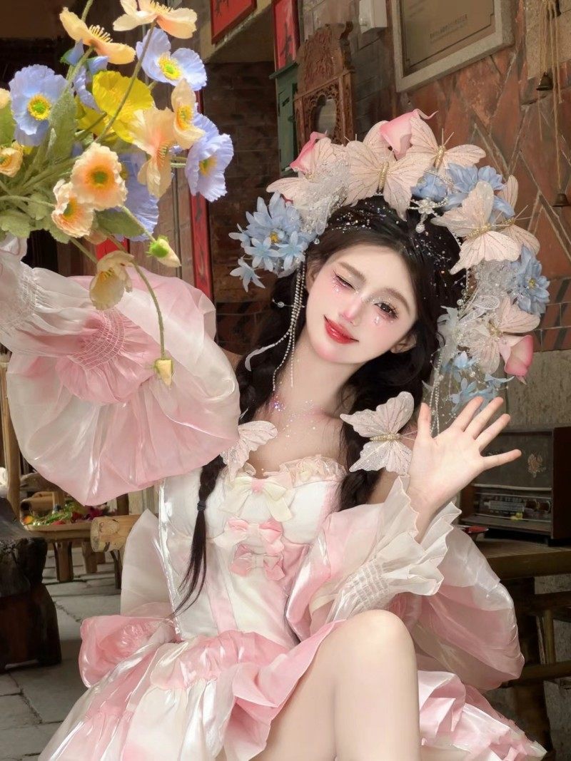 簪花公主裙蝴蝶蓬蓬裙摄影服装