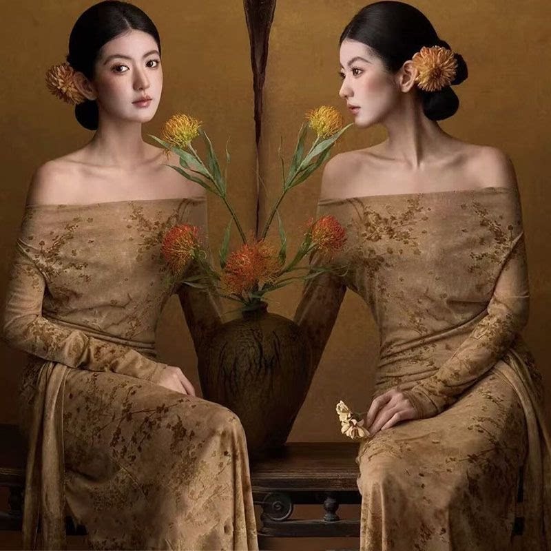 复古影楼油画清冷高级感连衣裙
