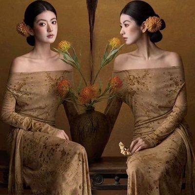 复古影楼油画清冷高级感连衣裙